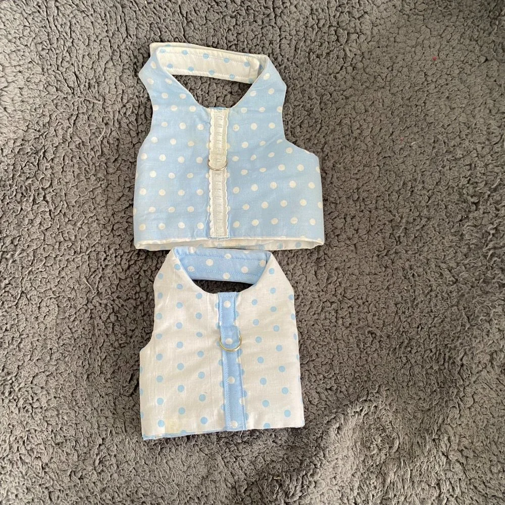 NEW- SMALL DOG HARNESS BABY BLUE REVERSIBLE - HANDMADE